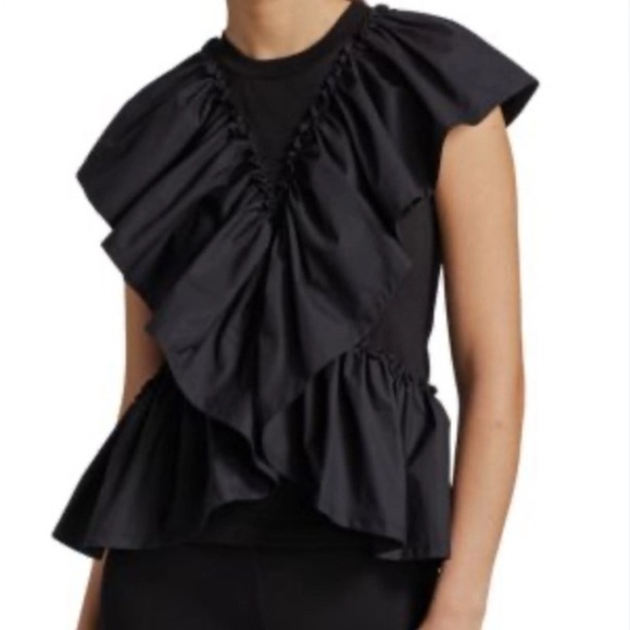 3.1 Phillip Lim women's size XS black butterfly ruffle cotton t shirt - Picture 2 of 9